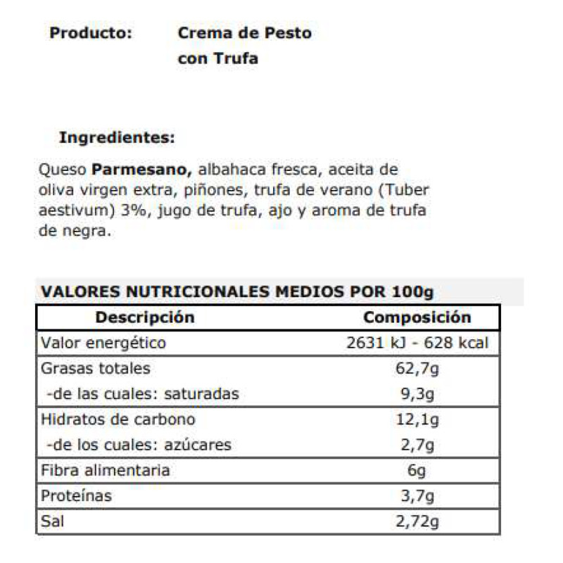 CREMA DE PESTO CON TRUFA TARRO 140gr.
